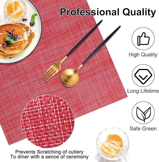 Vinyl Placemats Set of 4, PVC Woven Washable Non-Slip Table Mats, Heat - Image 6
