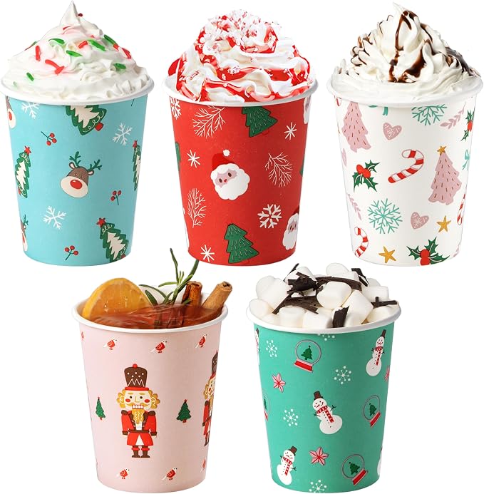 Fit Meal Prep 50 Pack 8 oz Christmas Coffee Cups, Durable Thickened Christmas by FMPBRANDS