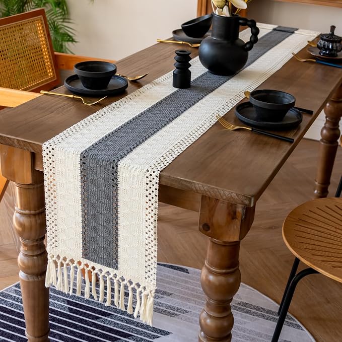 EMMTEEY Boho Table Runner with Tassels 36 Inches Long, Scratch & Heat Resistant - Image 4