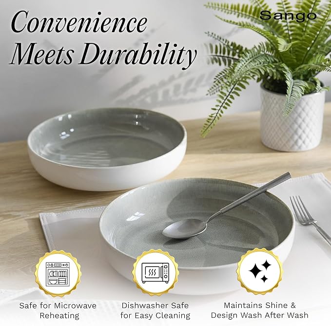SANGO Resona Moss Large Serving Bowl, 64.25 oz, Salad & Dinner, Big Ceramic - Image 4