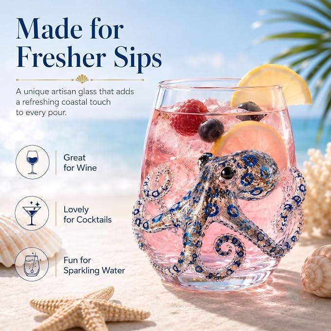 Starfish 3D Stemless Wine Glasses, Artistic Handcrafted Glassware | Novelty - Image 2