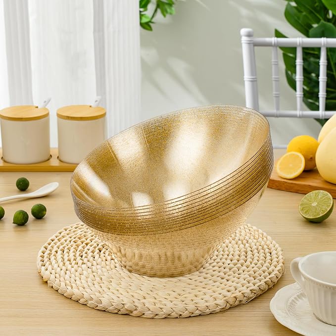 BESTVIP 54 Oz Clear with Gold Glitter Plastic Angled Serving Bowls, 12 Pack | - Image 4