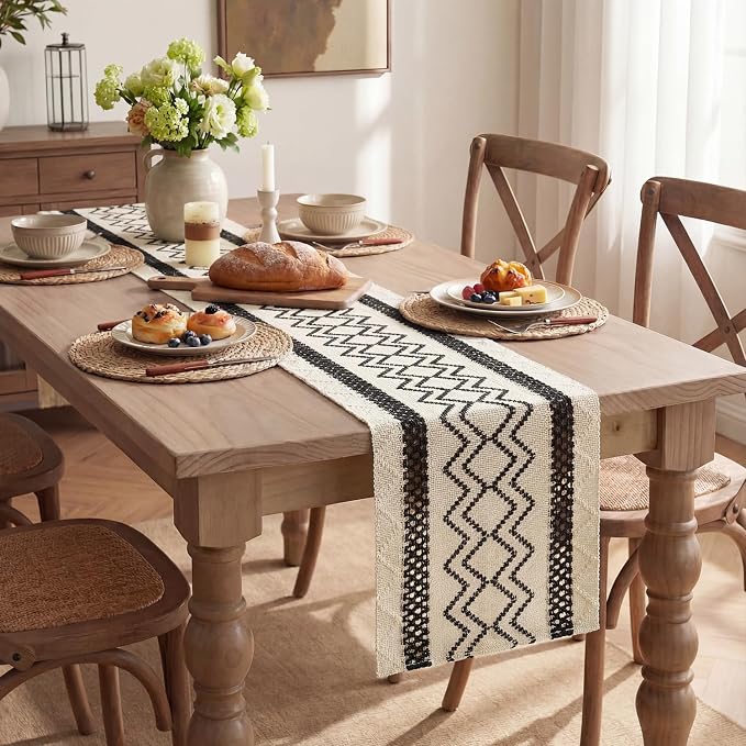 Artoid Mode Black Stripe Diamond Woven Table Runner 12x108 Inch | Holiday - Image 5