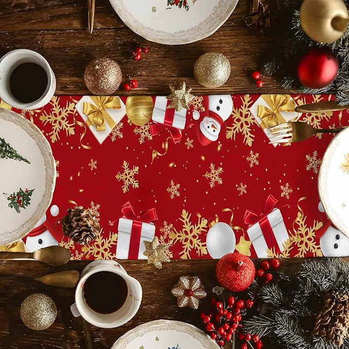 Merry Christmas Table Runner 72 Inches Long, Xmas Balls Snowman Snowflake Table - Image 4