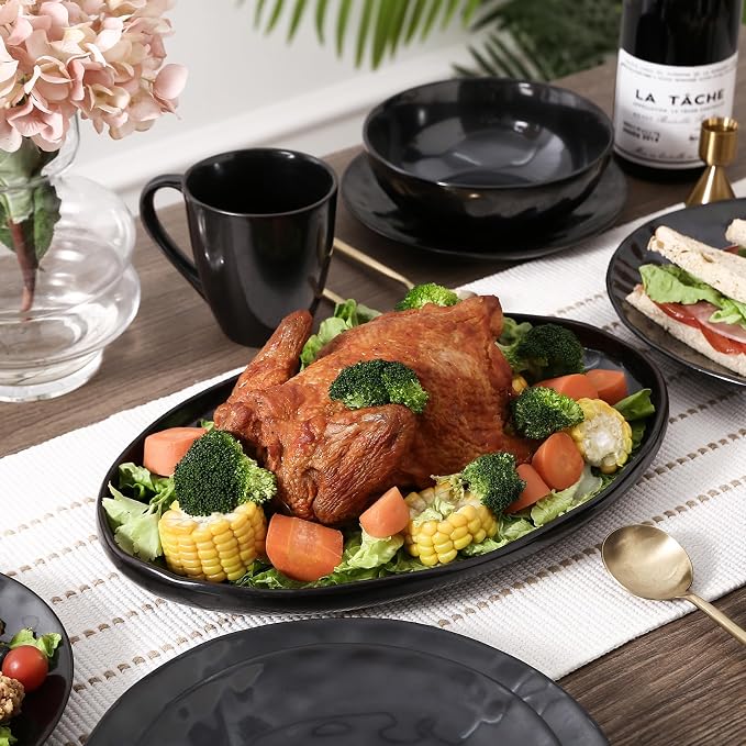 vicrays Serving Platter Ceramic Tray Plates Extra Large Oval 14.5 Inch - Image 2