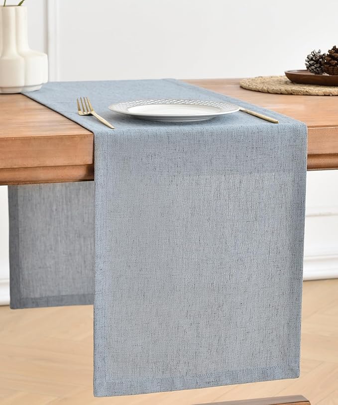Wracra Linen Table Runner, Burlap Dusty Blue Table Runners 48 Inches Long | by Wracra