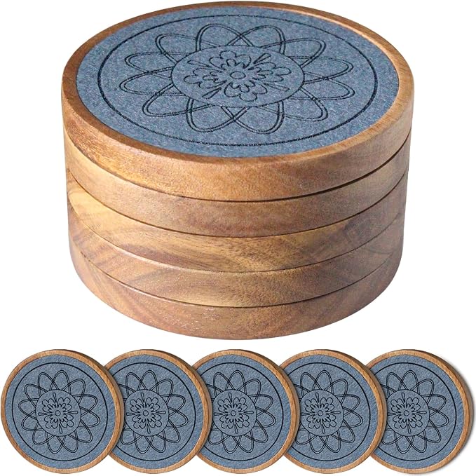 Wood Coasters for Drinks, Absorbent Coaster Sets of 5, Drinks Coasters for by EDEGG