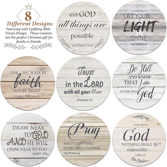 Billbotk Ceramic Coasters with Bible Verses, Christian Coasters Set of 8 with - Image 4