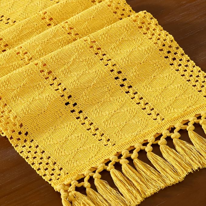 DeZerlor Boho Macrame Table Runner Spring Easter Farmhouse Woven Small Table - Image 2