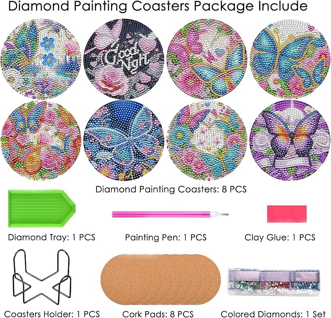 TDOOW Diamond Art Coasters 8 Pcs Diamond Painting Coasters Kits - Image 3