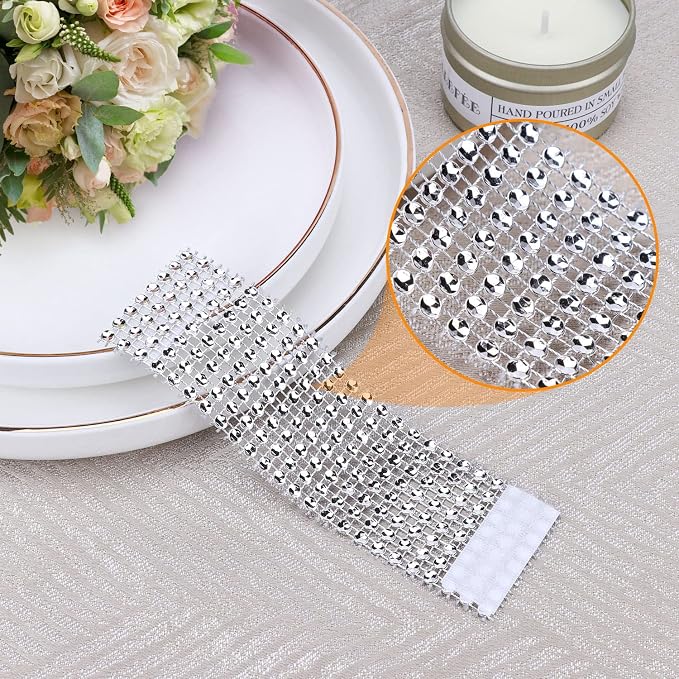 Bling Napkin Rings Set of 150, Rhinestone Silver Napkin Rings Diamond Adornment - Image 2