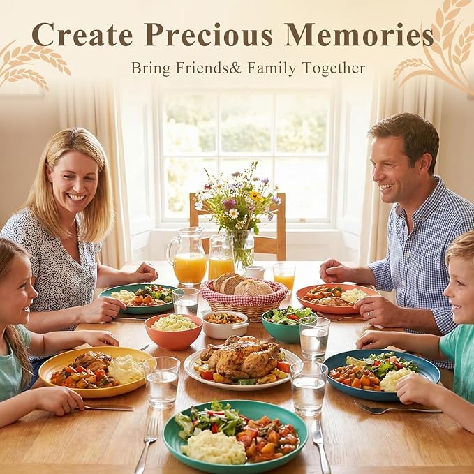 Wheat Straw Plates Set of 8, Reusable Plastic Dinner Plates 9 Inch, Unbreakable - Image 6