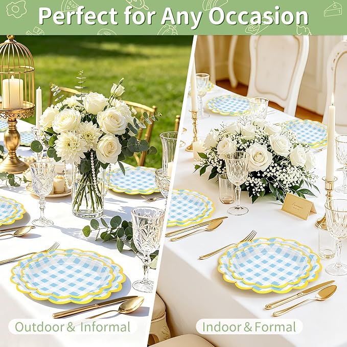 50 Pcs Blue Gingham Paper Plates Disposable, Dessert Cake Plates, - Image 7