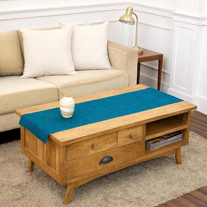 Solino Home 100% Pure Linen Dining Table Runner Teal, Athena 14 x 48 in | Table by SolinoHome