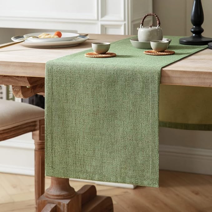 Burlap Style Farmhouse Table Runner, 14x60 Inches Grass Green | Thick Durable by ZEEMARTONLINE