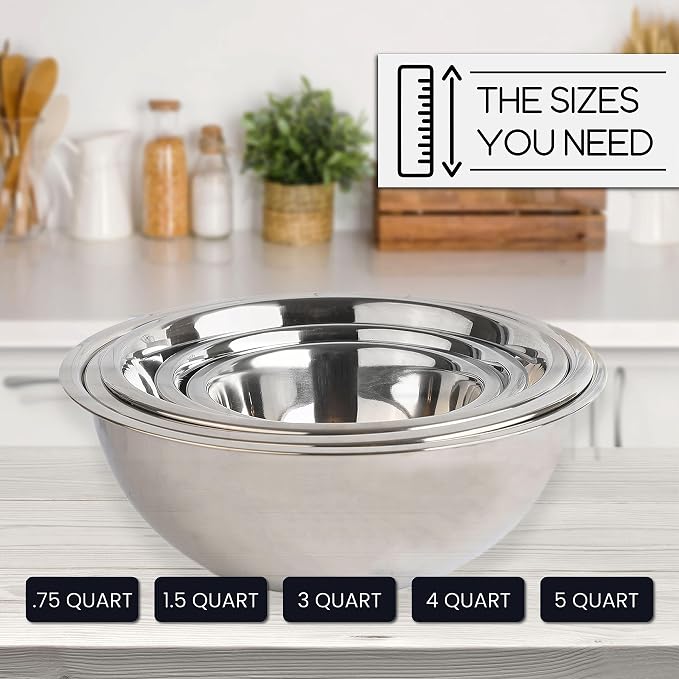 Stainless Steel Mixing Bowls Set, 5-Piece Meal Prep & Food Storage | .75 - Image 6