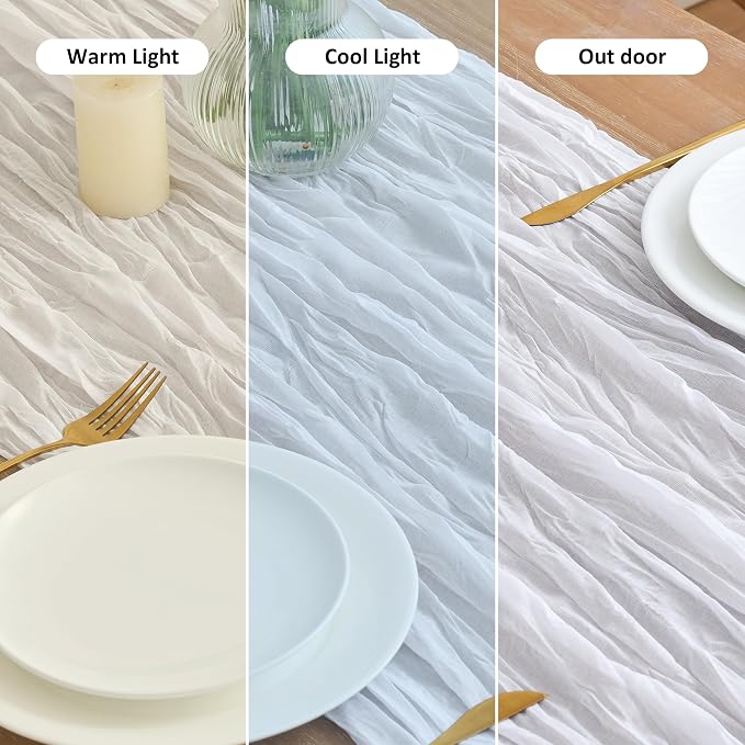 Asee'm 12pcs Ivory White Cheesecloth Table Runner Summer 10FT Gauze Rustic | - Image 8