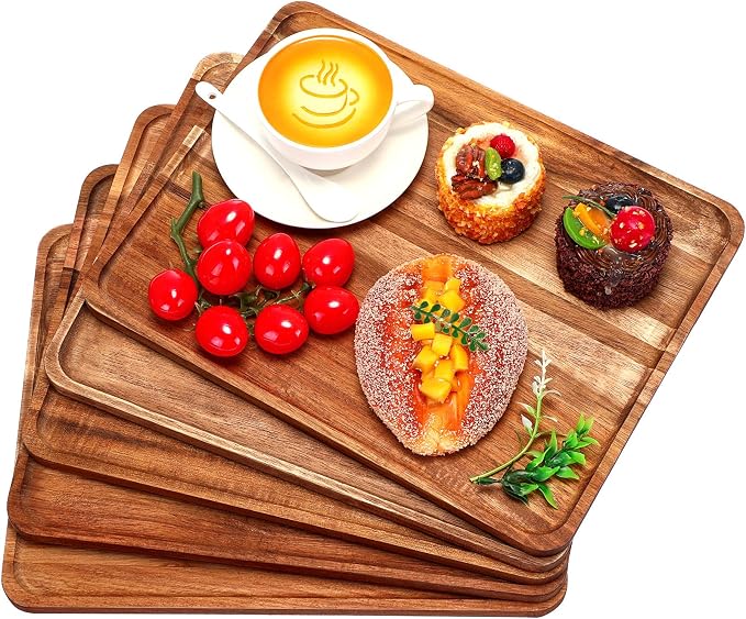 Roowest 5 Pack Solid Acacia Wood Serving Trays by Roowest