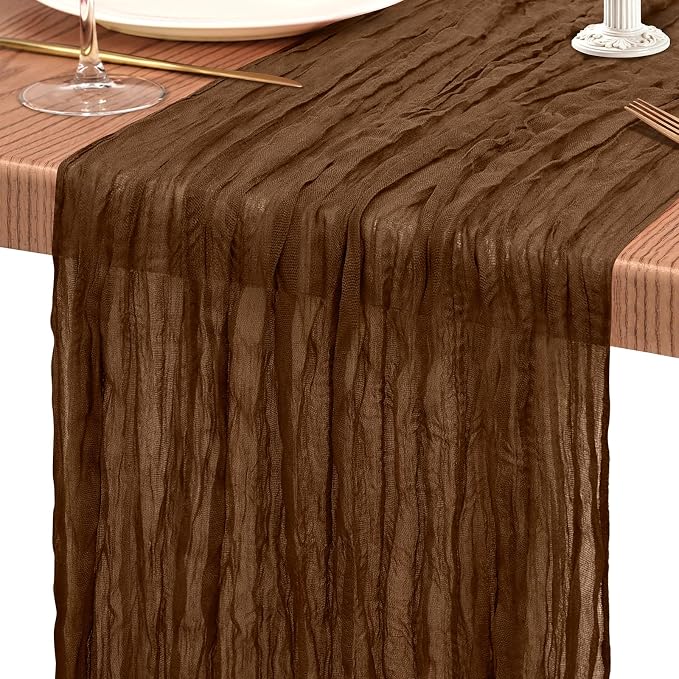 Showgeous 2 Pack Brown Cheesecloth Table Runners Boho Wedding Decor | Rustic - Image 9