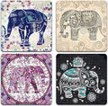 Hand Drawn Elephant Square Coaster Set by QJ+CMJ