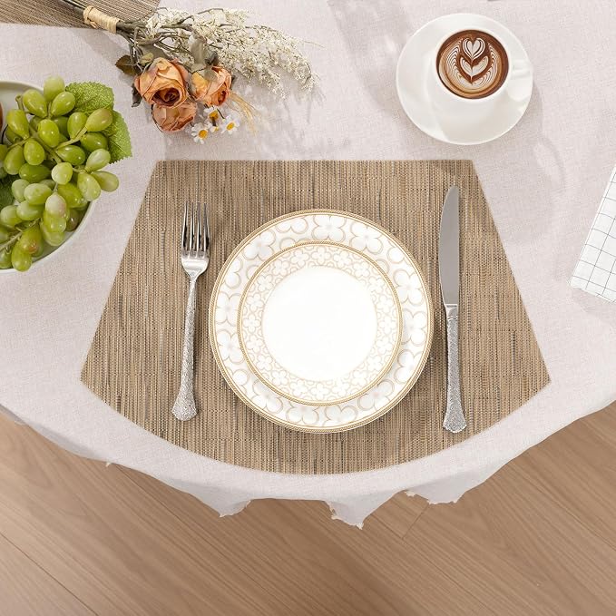 SHACOS Round Table Placemats Wedge Placemats Set of 8 Woven Vinyl Curved Table - Image 4