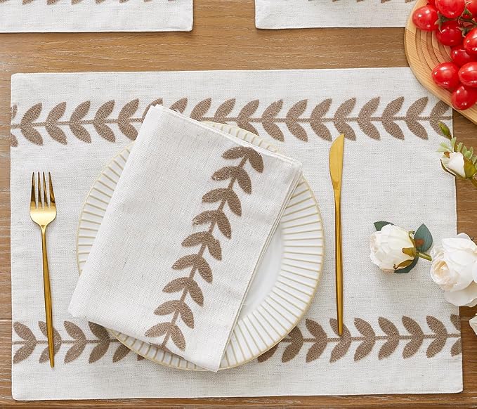 Wracra Embroidered Place Mats, Taupe Rustic Placemats Set of 4 | Macrame - Image 6