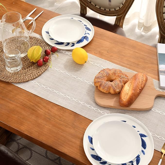 Wracra Rustic Linen Table Runner, Light Coffee Table Runners 90 inches Long | - Image 4