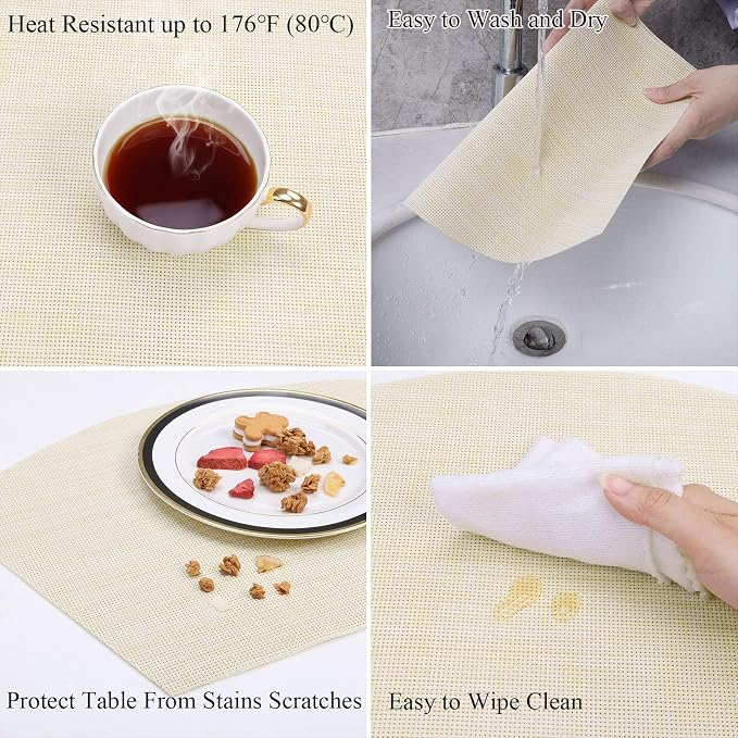 SHACOS Wedge Placemats Set of 4 Woven Vinyl Small Round Table Placemats Wipe - Image 6