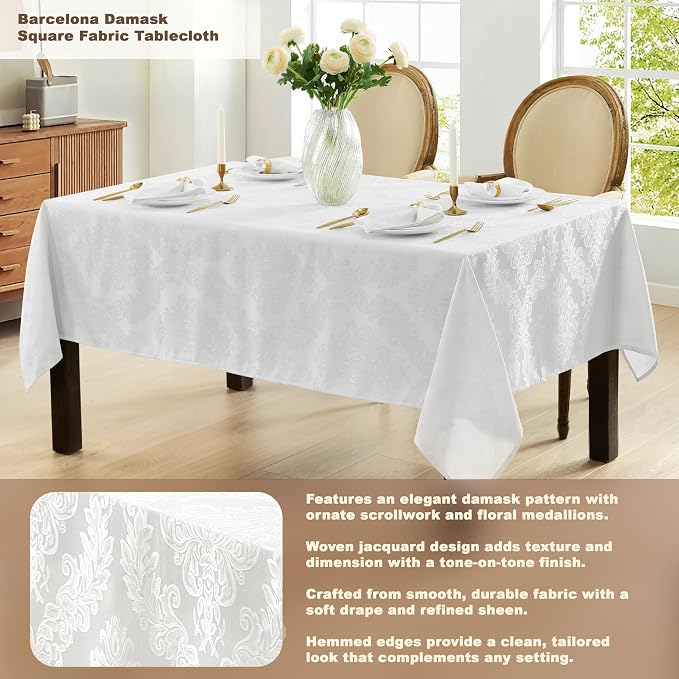 Newbridge Barcelona Luxury Damask Fabric Tablecloth, 70” x 70”, 100% Polyester - Image 3