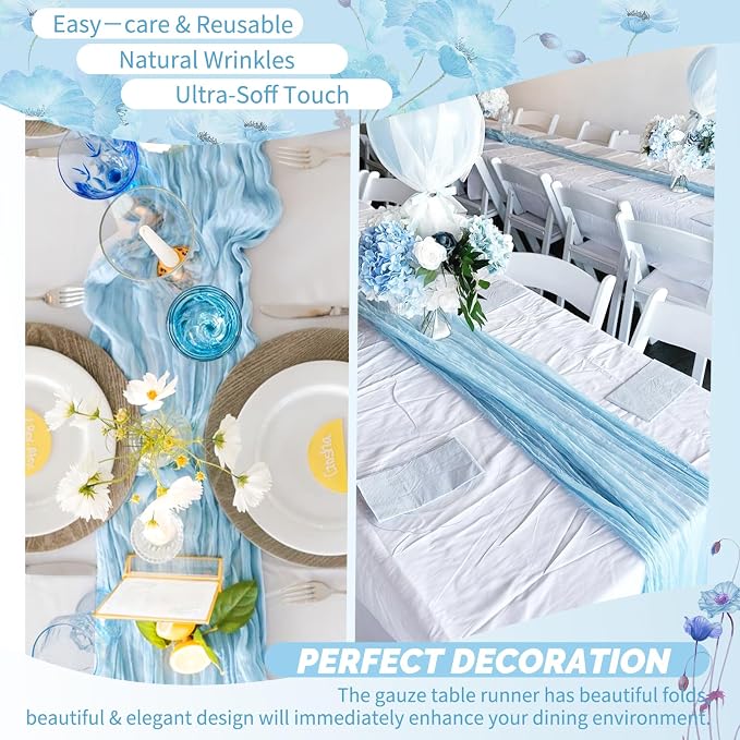 Showgeous 18 Pack Baby Blue Cheesecloth Table Runner, 17 x 108 Inches | Boho - Image 6