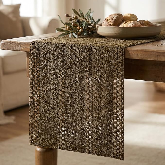 Artoid Mode Coffee Woven Farmhouse Hollow Table Runner 12x72 Inch | Holiday - Image 5