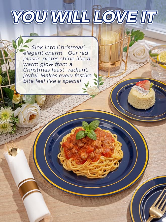175PCS Blue and Gold Plastic Plates - Image 5