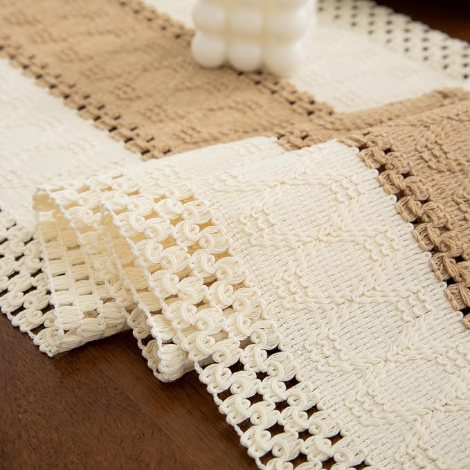 Boho Brown Table Runner, 12x36 Inches | Tassels, Summer Farmhouse, Woven Cotton - Image 4