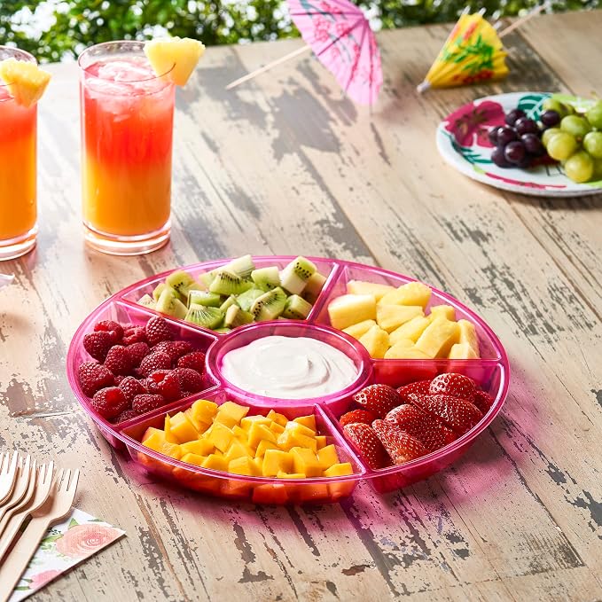 Plasticpro 6 Sectional Round Plastic Serving Tray/Platters Pink Pack of 8 - Image 3