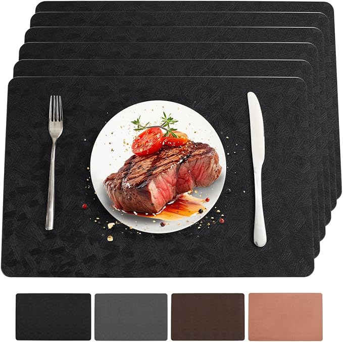 Black Vinyl Placemats Set of 6 Waterproof Wipeable Table Mats | Heat Resistant by BxzanDya-LifeSmartMaker