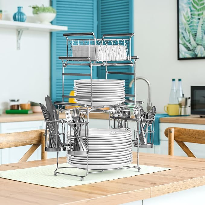 Sorbus Buffet Caddy — 7-Piece Stackable Set Includes Plate, and Silverware - Image 4