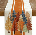 Fall Watercolor Trees & Maple Leaves Striped Table Runner 13x120 Inch, Rustic by GEEORY