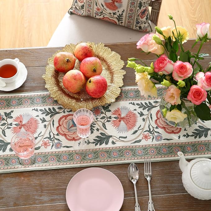 Designer Vintage Linen Table Runner, Floral Pattern, Dining Table, Thanksgiving - Image 8