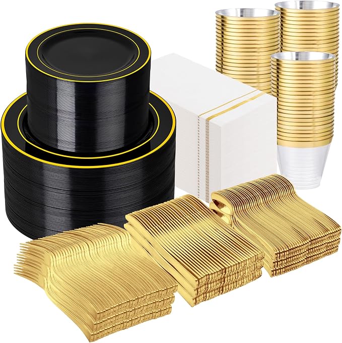 GATHER 700PCS Black Plastic Plates 100 Guest by Gather