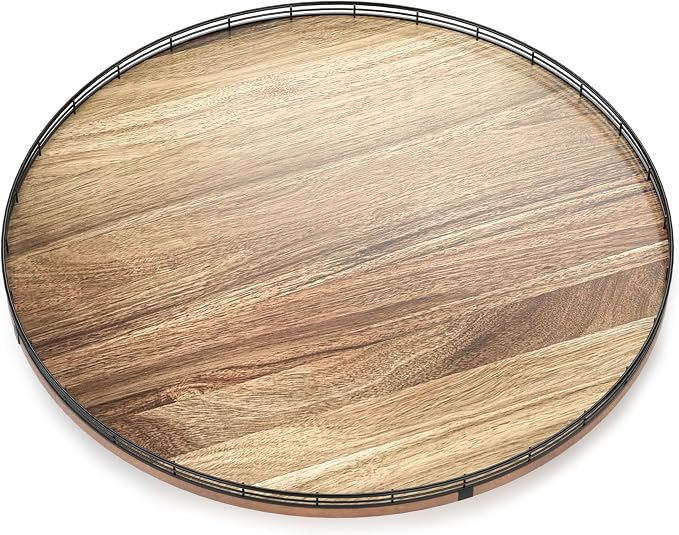 24 Inch Lazy Susan Turntable, Heavy Duty Acacia Wood Round Tray - Image 2