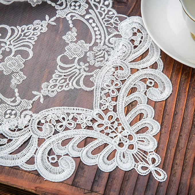 ARTABLE White Lace Table Runner Macrame Vintage Dresser Scarf 10 x 110 Inch | - Image 4