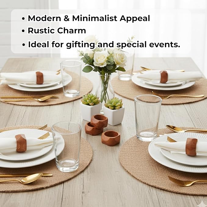 Square Acacia Wood Napkin Rings, diamond-cut edge, natural grain finish - Image 6