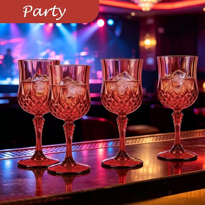 12Pack Plastic Wine Glasses, 7oz Vintage Goblets - Image 7