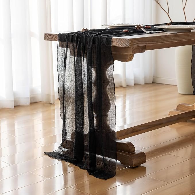 Halloween Holiday Black Cheesecloth Table Runner 120 Inch - Image 3