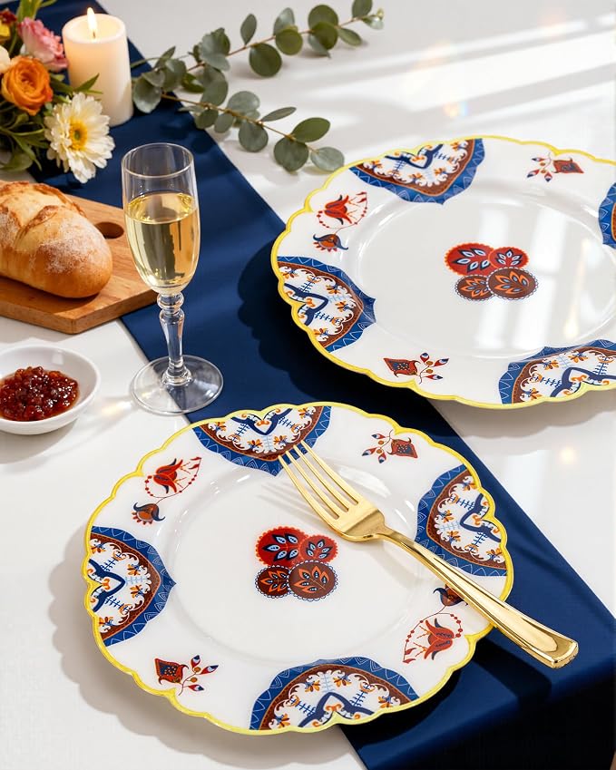 Morejoy 60pcs Vintage Bohemian Plastic Plates，Floral Plastic Plates | Featuring - Image 3