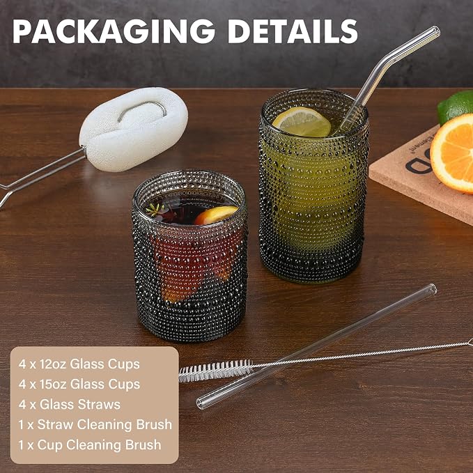 ZMOWIPDL 12oz & 15oz Hobnail Drinking Glasses, - Image 4
