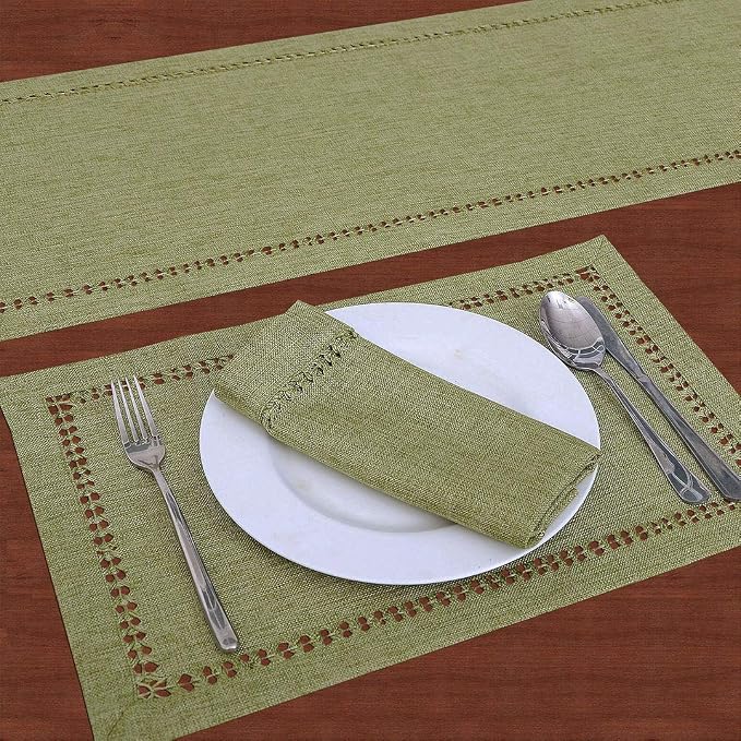Grelucgo Set of 4 Handcrafted Solid Sage Green Color Dinner Napkins, - Image 4