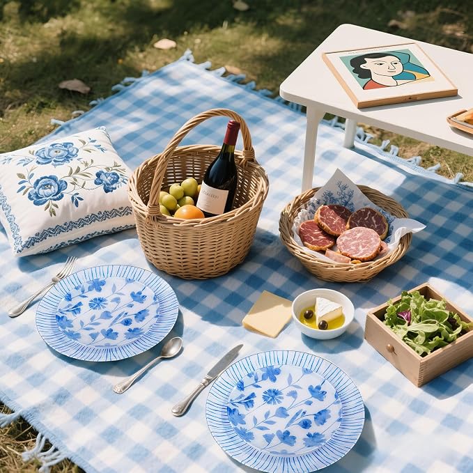 U-QE 20Pcs Blue Plastic Plates - Image 8