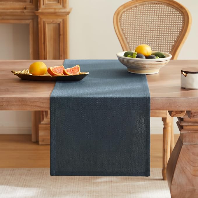Rustic Cotton Linen Table Runner, 13x90 Inches Navy | Farmhouse Style Linen - Image 4