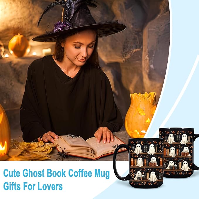 Hyturtle Cute Ghost Read Book Mug - Image 5